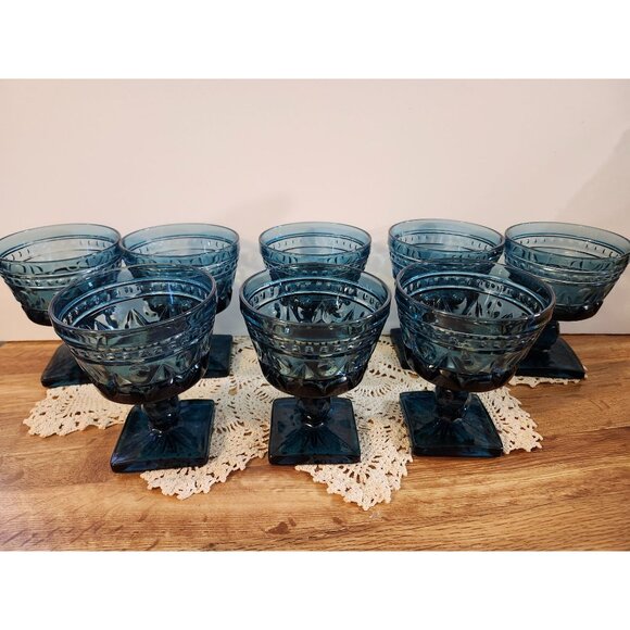8- Vintage Blue Goblets Colony Park Lane Champagne Coupe Sherbert Glass - Picture 1 of 11